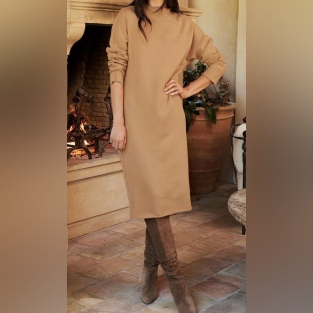 Frank & Eileen Isabelle Funnel Neck Dress Camel Minimalist Capsule Wardrobe